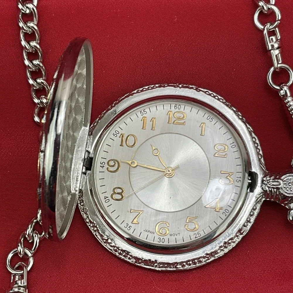 Vintage Abuelo Grandfather Pocket Watch Silver Gold Tone Japan Movt ZRT15017 2in